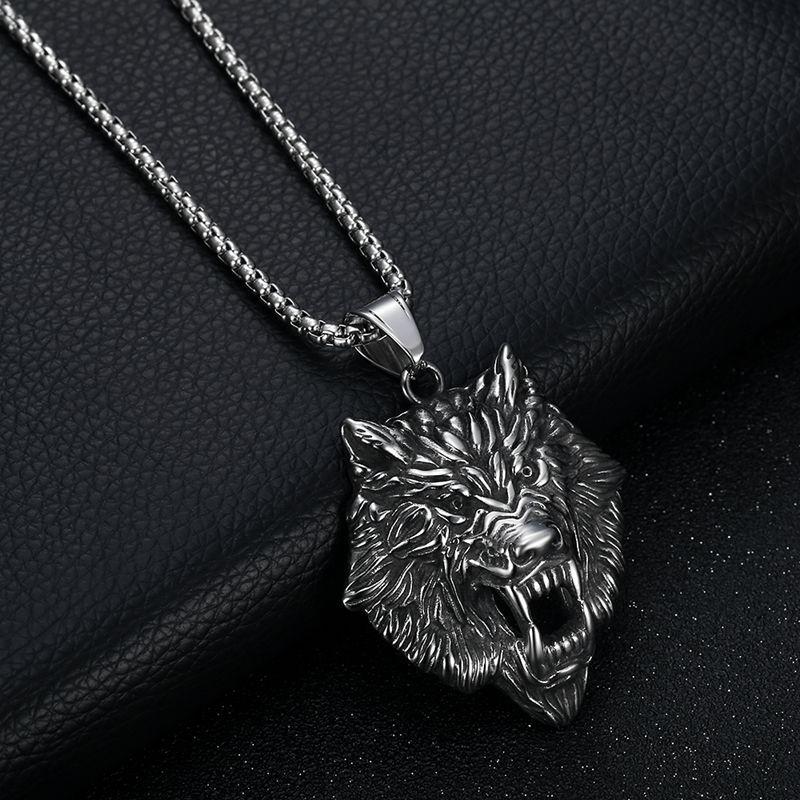 Stainless Steel Nordic Viking Wolf Head Titanium Steel Pendant Gold Plated Necklace