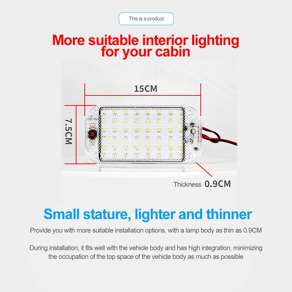 Светодиодный светильник для салона автомобиля, потолочный светильник для автофургона, лампа с выключателем 12 В-80 В 24 В, для кемпера, автобуса, лодки, грузовика, 48/72 светодиода