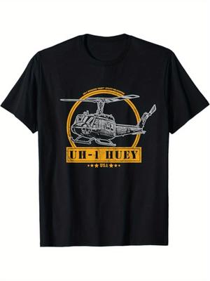 Футболка с изображением вертолета UH-1 Iroquois "Huey" 100% Хлопок Круглый вырез Короткий рукав Летняя Повседневная Мужская футболка Streetwear