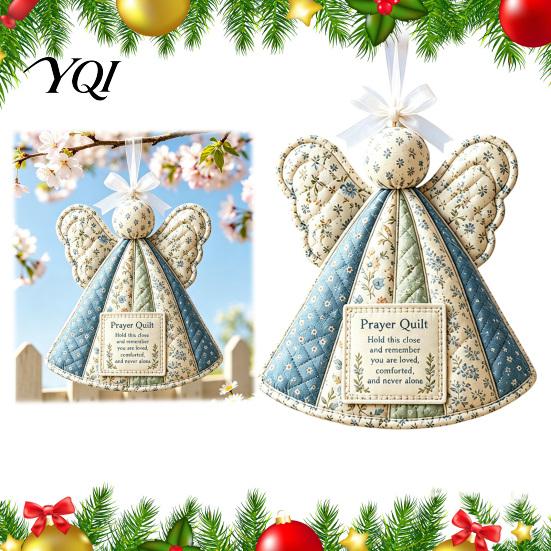 Hope Faith Ornament Prayer Quilt Angel Ornament, Filled Love Christmas Decoration, Handmade Look Quilted Keepsake for Xmas Tree, Door Mantel