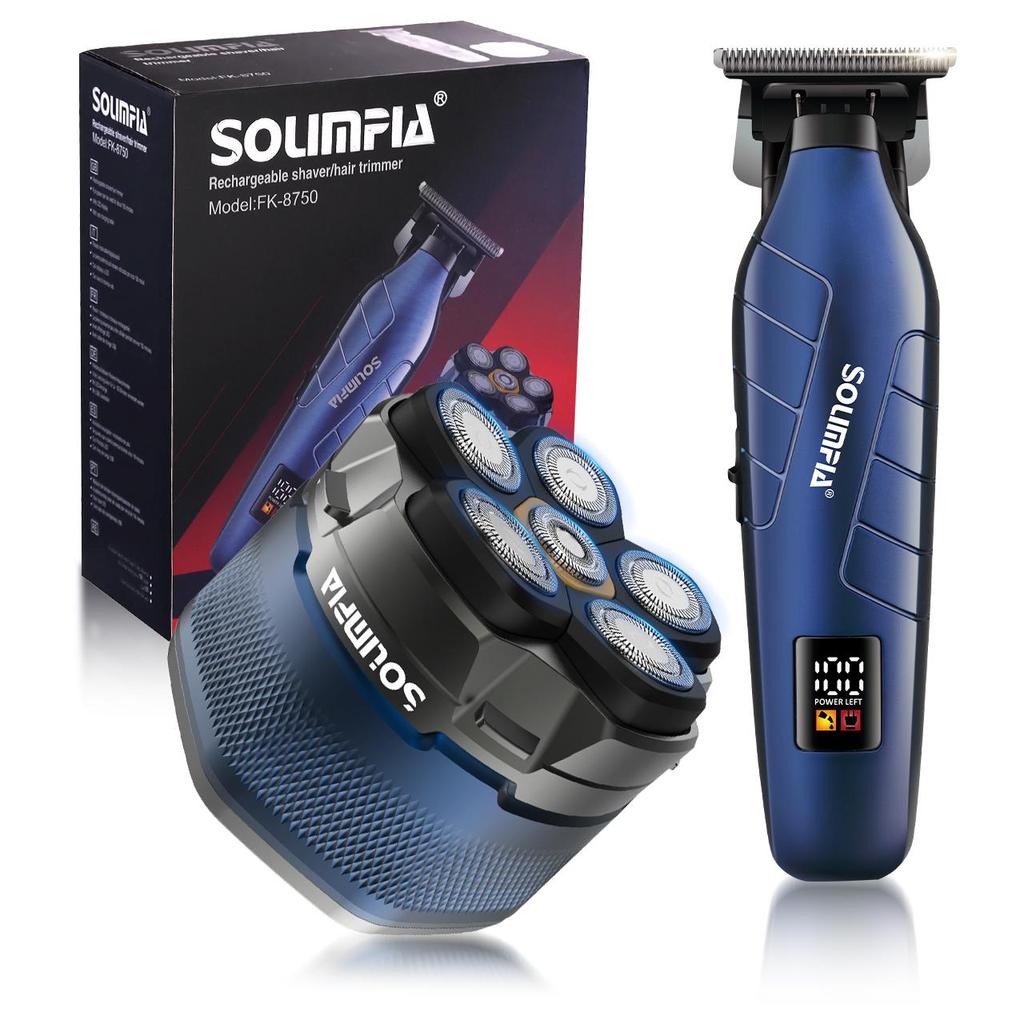 SOLIMPIA Мужская электрическая бритва Машинка для стрижки волос 6 магнитных лезвийных головок Беспроводной триммер для стрижки налысо Домашний набор для ухода за бородой и кожей головы