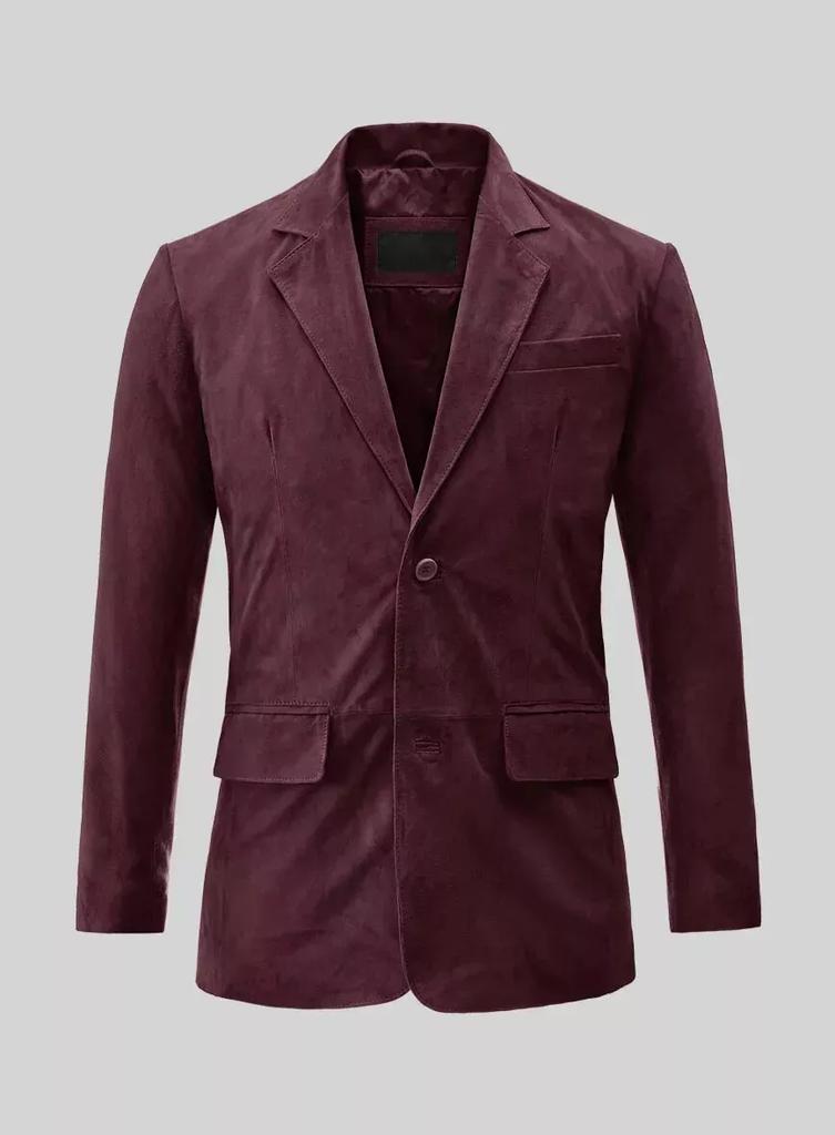 AL KHALID Men's Burgundy Suede Blazer Soft Sheepskin Blazer Handmade Coat Stylish Formal