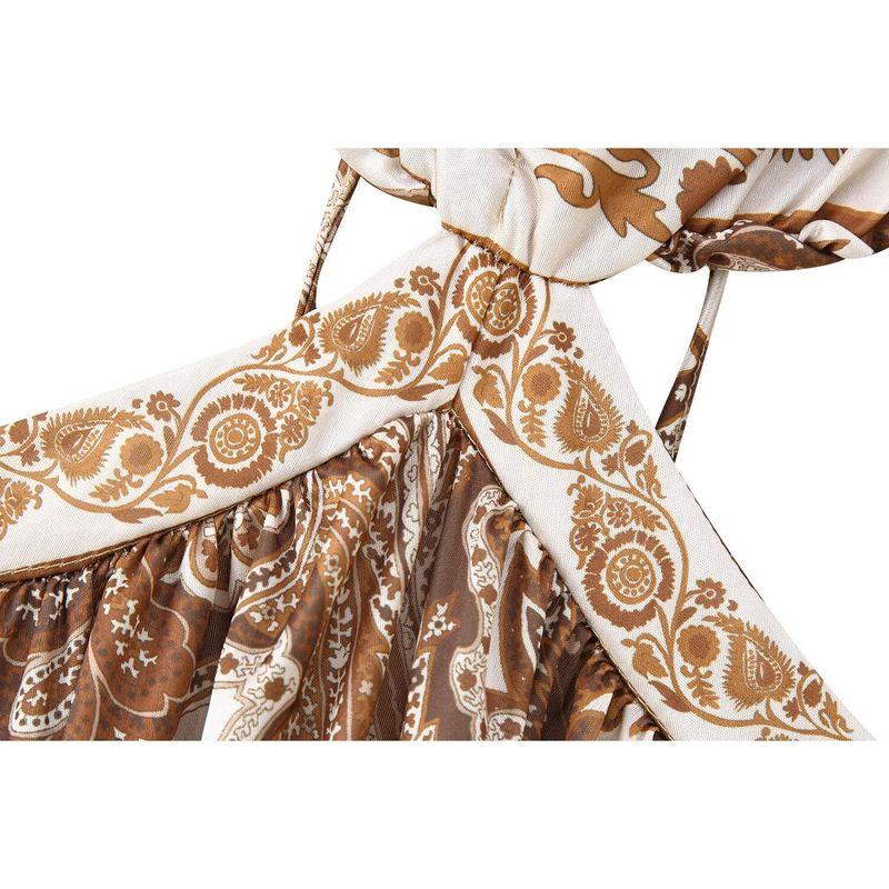 Kaslead New Women Clothes Western Style Fashion Simple Hanging Neck Sling Print Long Dress