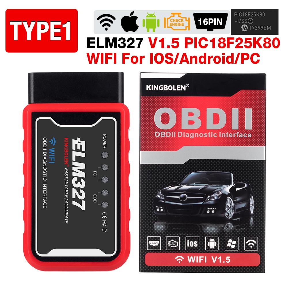 Kingbolen ELM327 V1.5 PIC18F25K80 Chip OBD2 Scanner Car Code Reader BT WiFi ELM 327 auto Diagnostic scan Tool For iPhone/Android