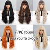 LISI HAIR Orange Color Women Fashion Long Wavy Wig with Bangs Synthetic Fiber Women Daily Wear Cosplay Wavy Wig