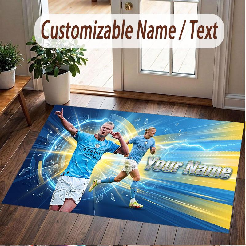 Custom Rug Erling Haaland Pattern Print Name Text Soft Non‑Slip Floor Carpet for Home Indoor Decoration