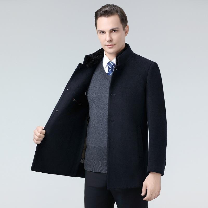 Мужское двухстороннее шерстяное пальто зимнее воротник-стойка съемный пуховик среднего возраста шерстяное шерстяное теплое пальто с воротником из норки