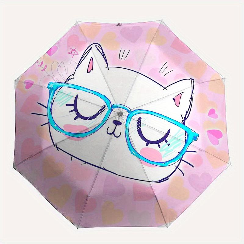 1pc white cat, glasses Themed High-quality Umbrella,Automatic Opening and Closing Umbrella,Multi-functional Umbrella G0811308