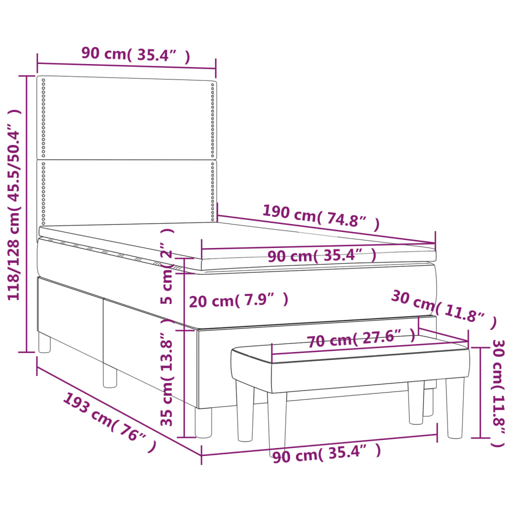 Box Spring Bed with Mattress Cream 90 x 190 cm Fabric