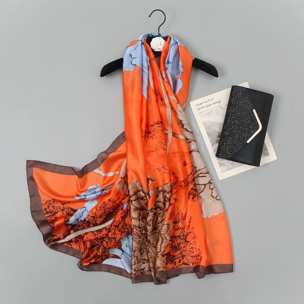 Simple Fashion Celebrity Style Plants Peony Flowers Women's Seaside Holiday Shawl Travel Sun Shading Sarongs