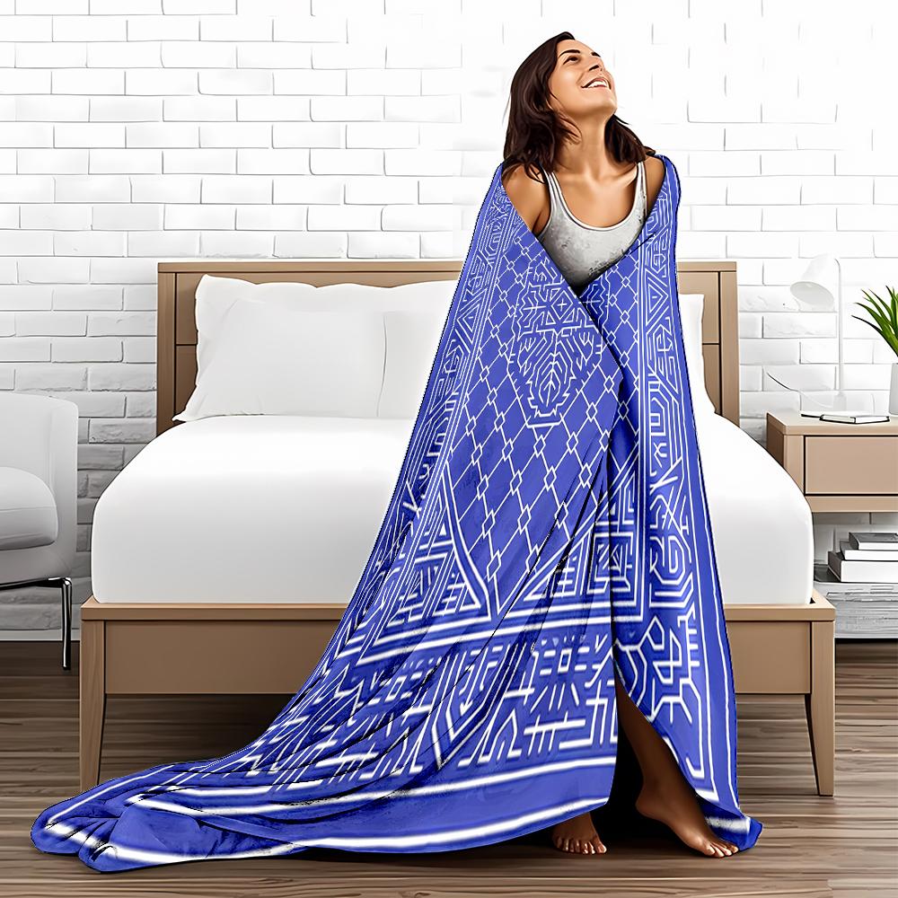 Geometric Pattern Blue blanket, Modern Decorative Floor blanket Design blanket, suitable for use in the bedroom, living room, on the sofa