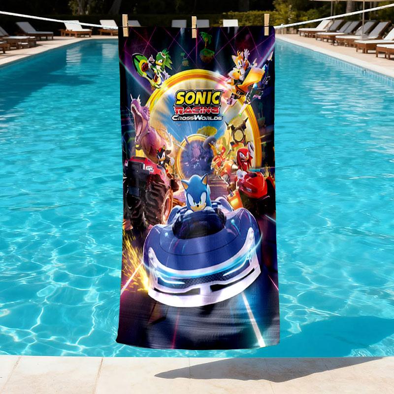Sonic Print Beach Towel Design, Soft, Lightweight. for Home Bathroom, Spa, Pool, Yoga, Surfing, Camping, Gift for Family, Friend