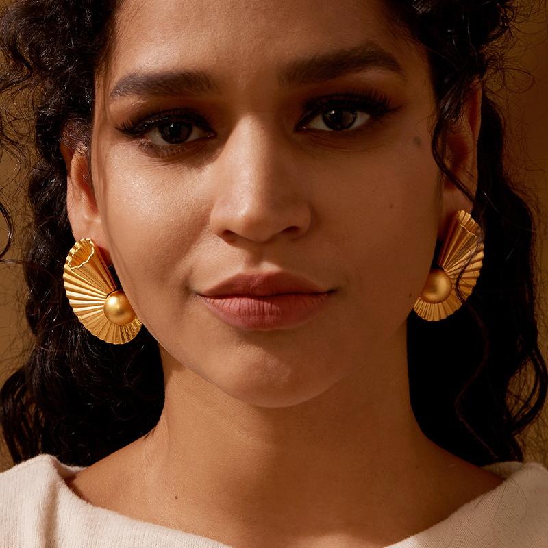 Premium niche design fan earrings brass material premium simple earrings retro ethnic style earrings