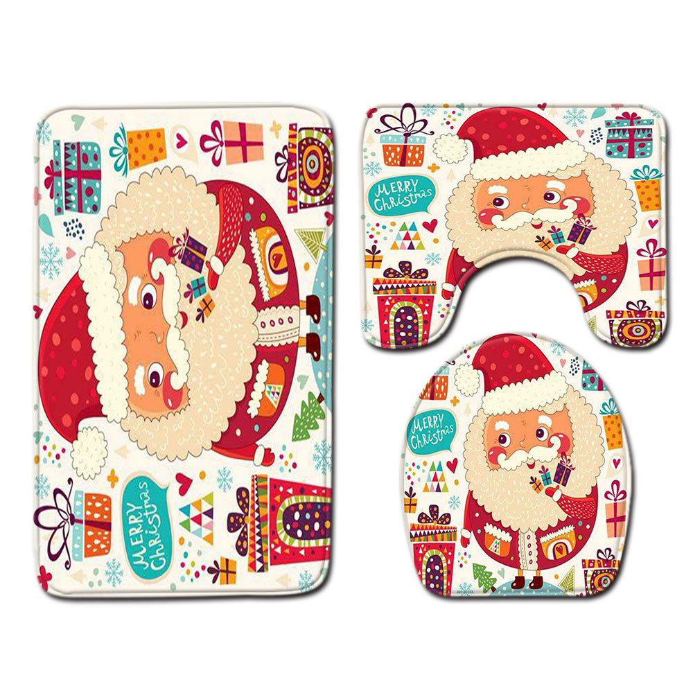 Рождественский коврик для ванной, туалетный трехпредметный набор