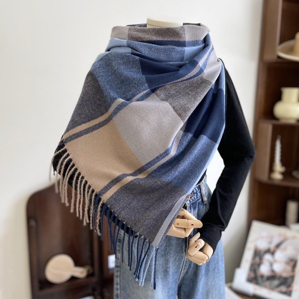 Windproof Plaid Scarf Keep Warm Shawl Wrap Fashion Imitation Cashmere Shawl Girl