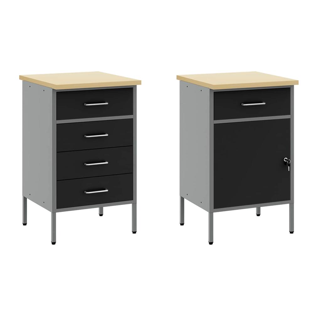Workbench with Storage 5 pcs Black Engineered Wood and Steel