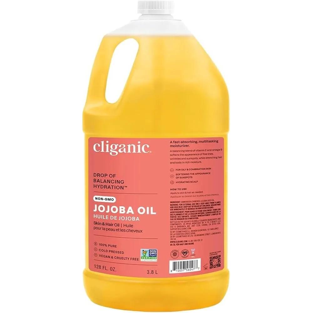 Cliganic Jojoba Oil GMO-Free Bulk Skin Hair Face Purity Cold Pressed Hexane-Hair Relaxer 946.4ml 32oz
