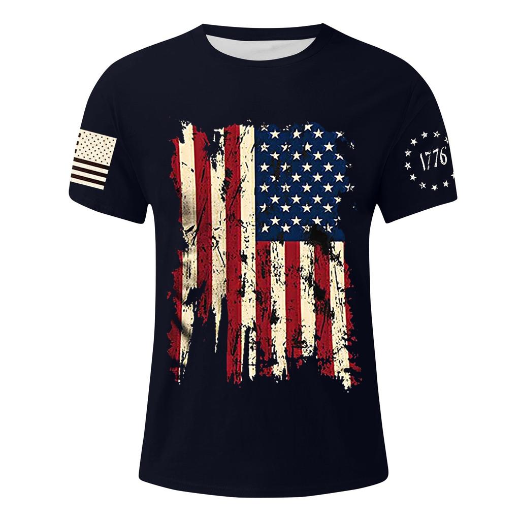 Men's Flag Printed T-Shirt Men's Loose Casual Short Sleeve Top