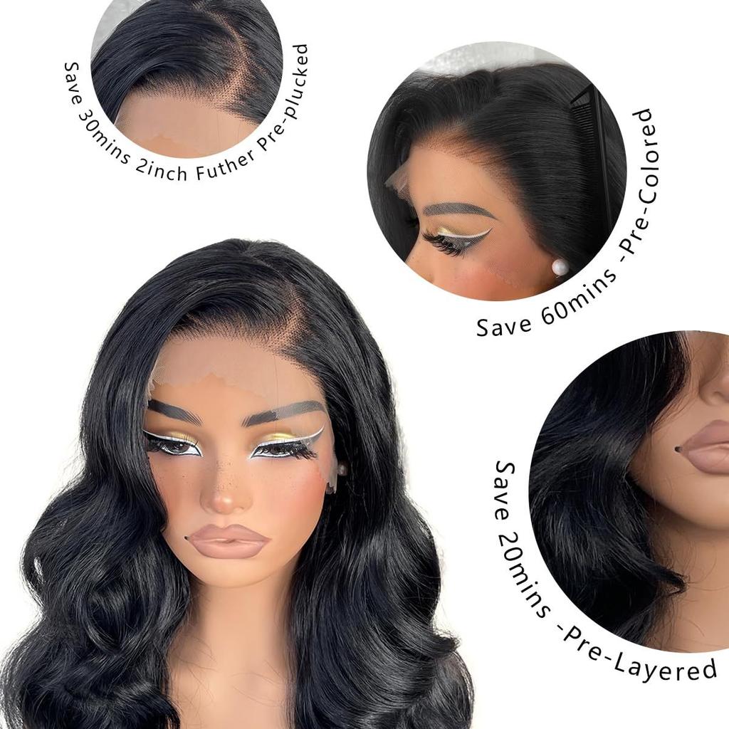 Women's front lace synthetic headband black side-parted long curly hair big waves