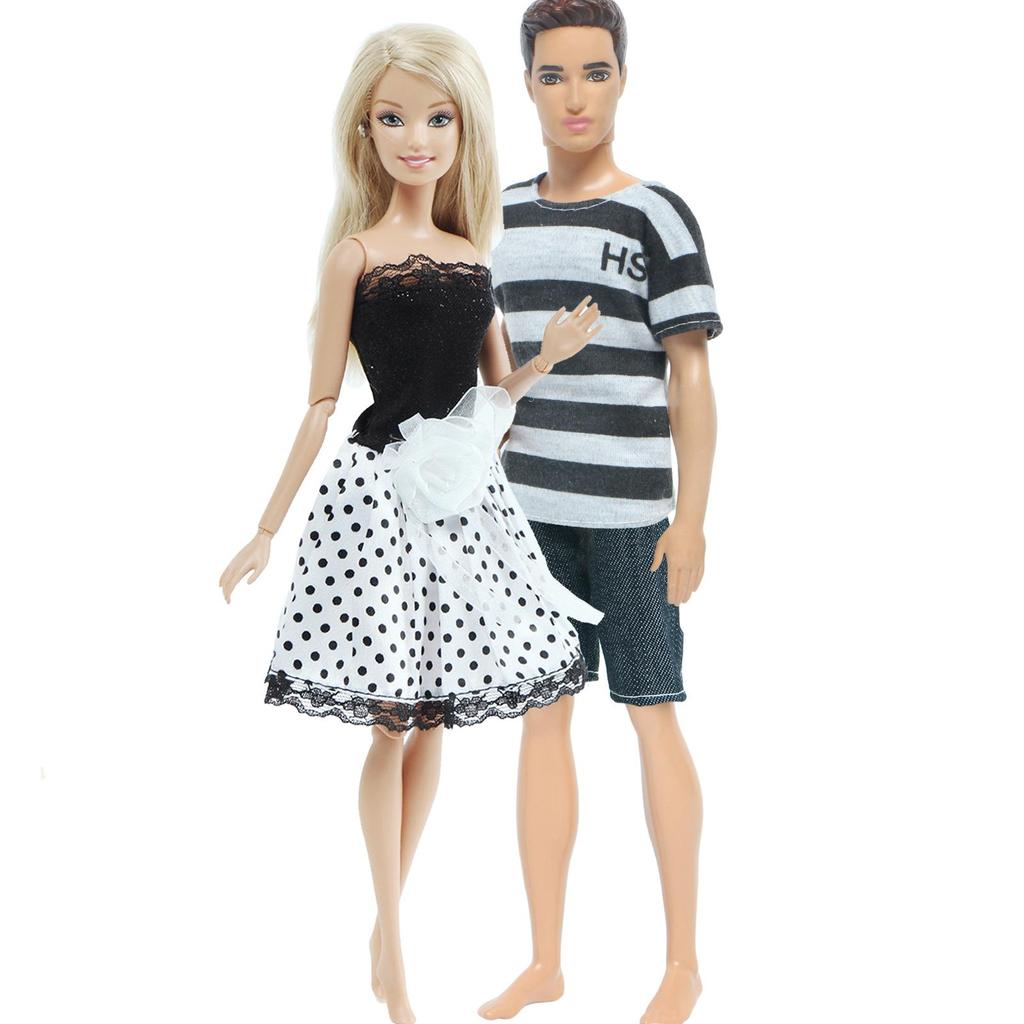 2 комплекта нарядов для пар Кена для кукол Барби, аксессуары для кукол, платье, костюм, футболка, шорты, 1/6, 30 см, кукольный домик(НЕТ КУКЛ)