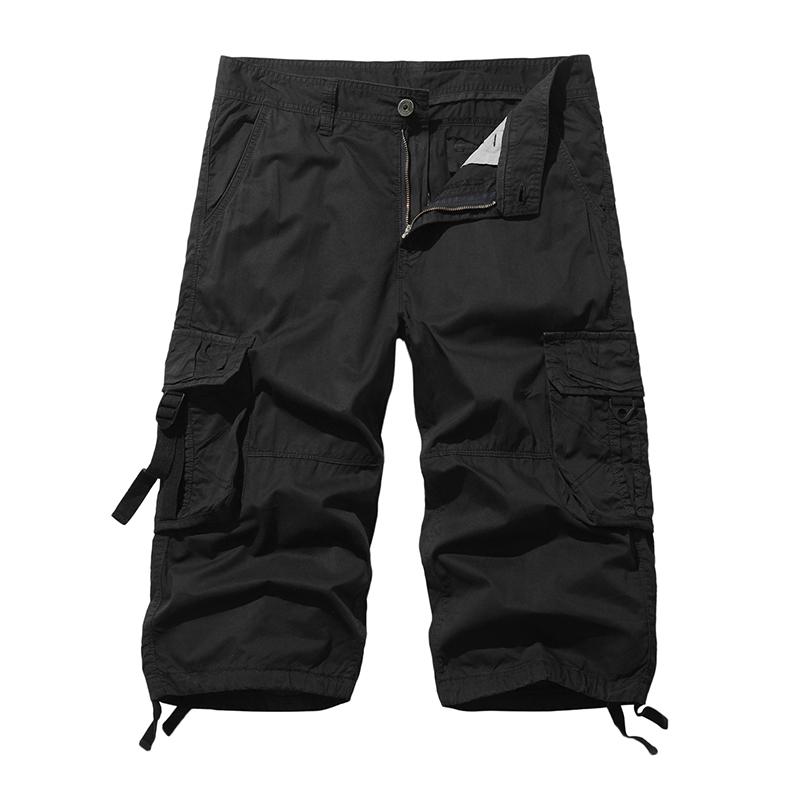 Мужские шорты-карго 3/4, летние повседневные хлопковые армейские брюки с несколькими карманами