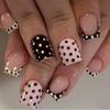 24PCS Short Square Fake Nails Polka Dot French Design Press On Nails Sweet Gentle Glossy False Nails Women Fashion Elegant Nail Art