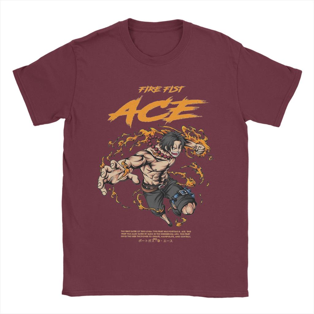 Vintage Portgas D Ace TShirt for Men Crewneck Pure Cotton T Shirts Ones Pieces Short Sleeve Tees Plus Size Tops