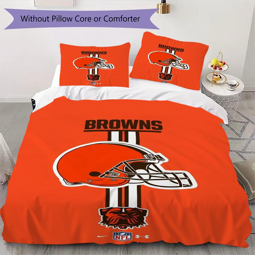 Cleveland Browns Pattern Bedding uilt Set uilt Cover Pillowcase Home Decoration Birthday Gift (1*duvet cover + 2*pillowcase without core)