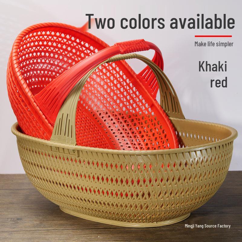 Imitation Bamboo Plastic Fruit & Vegetable Basket - Handheld Outdoor Pickers & Egg Carrier