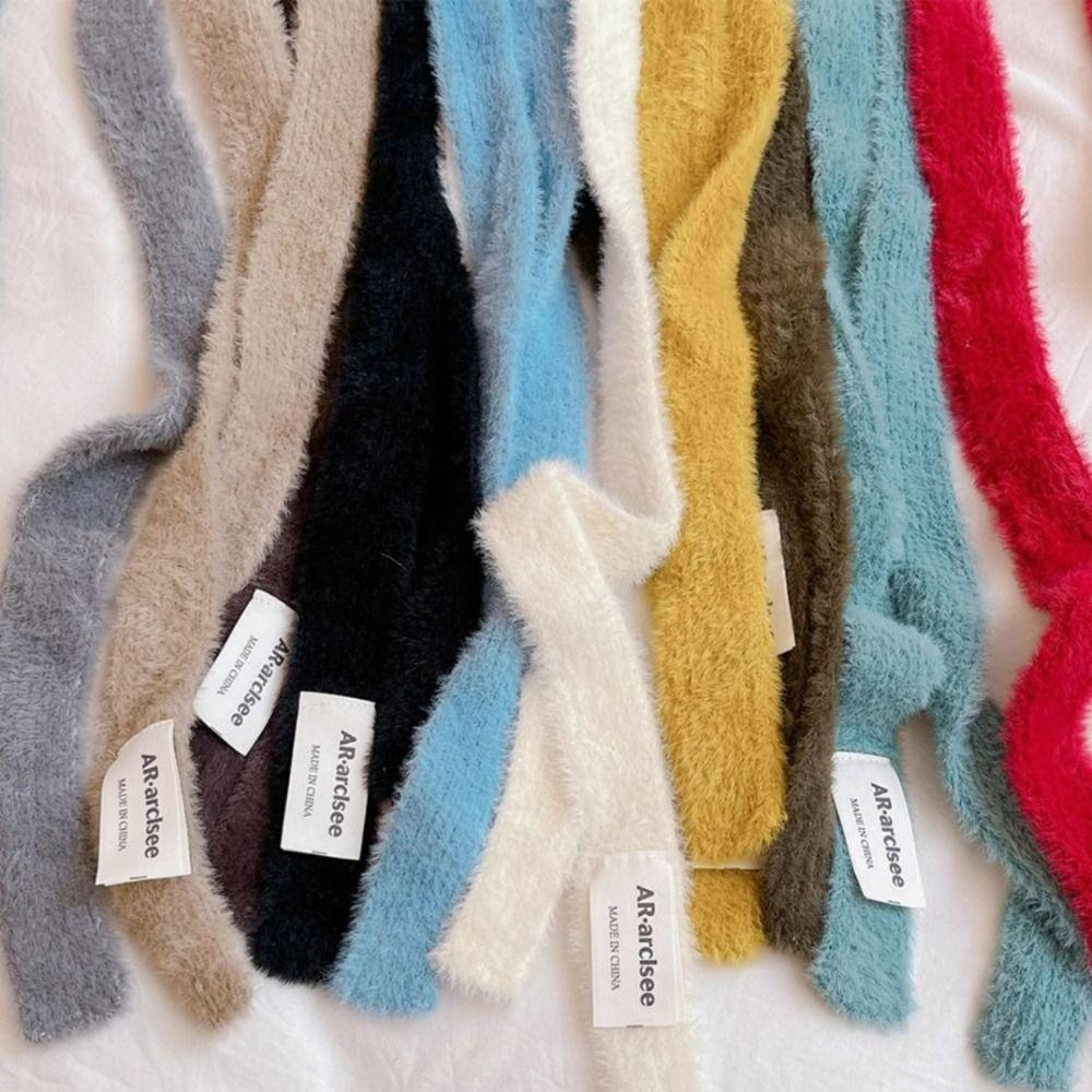 Solid Color Wool Shawl Y2K Long Narrow Scarves All-match Knitted Scarf Autumn/Winter