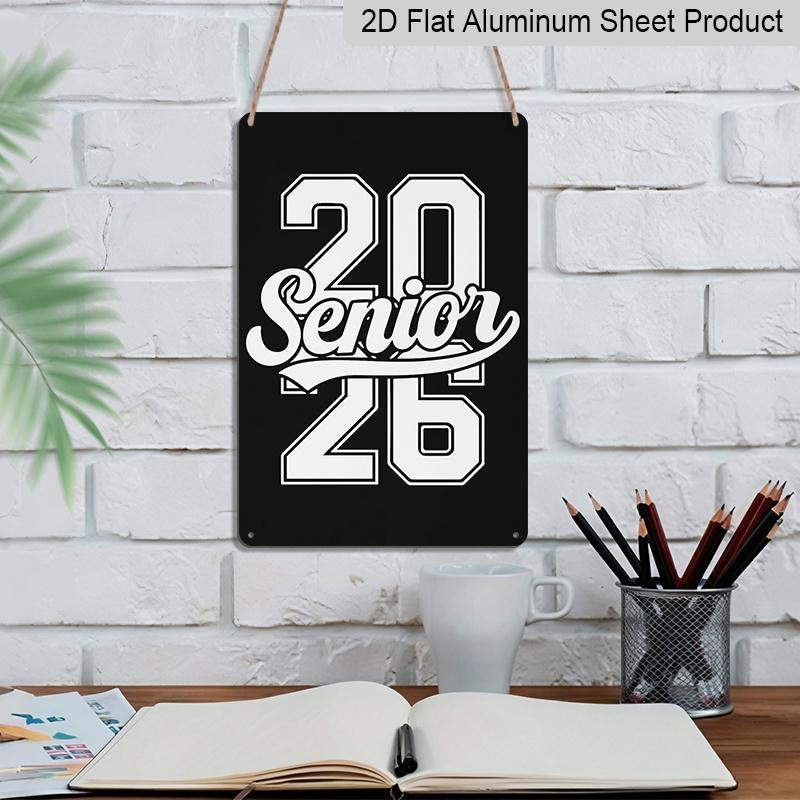 2D Flat, 1pc "Senior 2026" Aluminium Sign - 8"x12" Black & White Varsity Style Senior Decor, Perfect for 2026 Graduation Gifts & Classroom Wall Art
