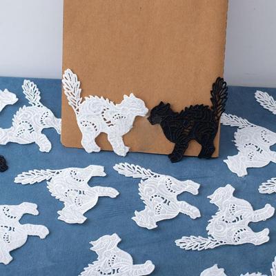 1 пара вышитых кружевных заплаток с белым котом для одежды, пришивных аппликаций, ремесленных украшений, ремонта своими руками, 10*9 см