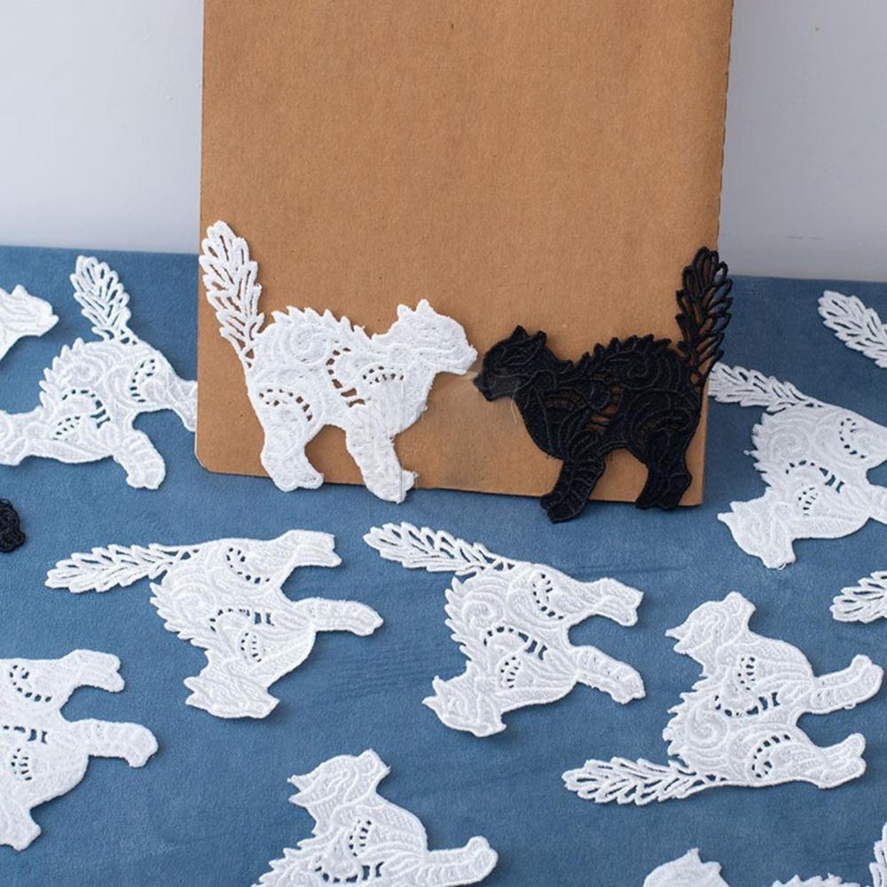 1 Pair White Cat Embroidered Lace Patches for Clothing Sew On Appliques Craft Decoration DIY Repair 10*9CM