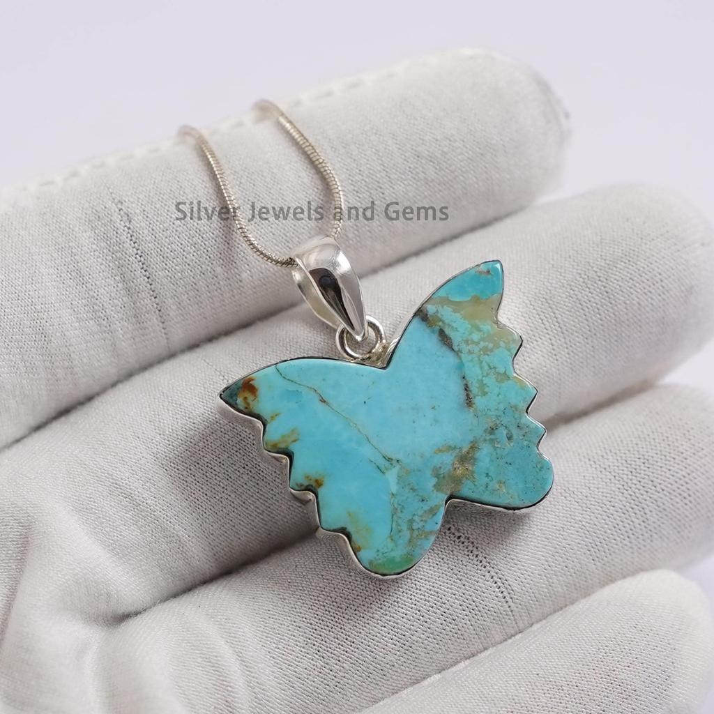 Arizona Turquoise Butterfly Pendant , Wedding Pendant, 925 Sterling Silver Pendant, Designer Turquoise Pendant, Butterfly Gemstone Pendant