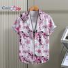 Мужская рубашка с коротким рукавом, белая пудровая рубашка с принтом цветка сливы для мужчин, повседневная мода, летний отдых на Гавайях 2025, новый стиль