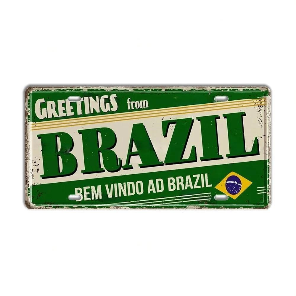 HD Metal Tin Sign Vintage Brazil Cities License Plate Style Retro Wall Art Decor for Home Bar Garage