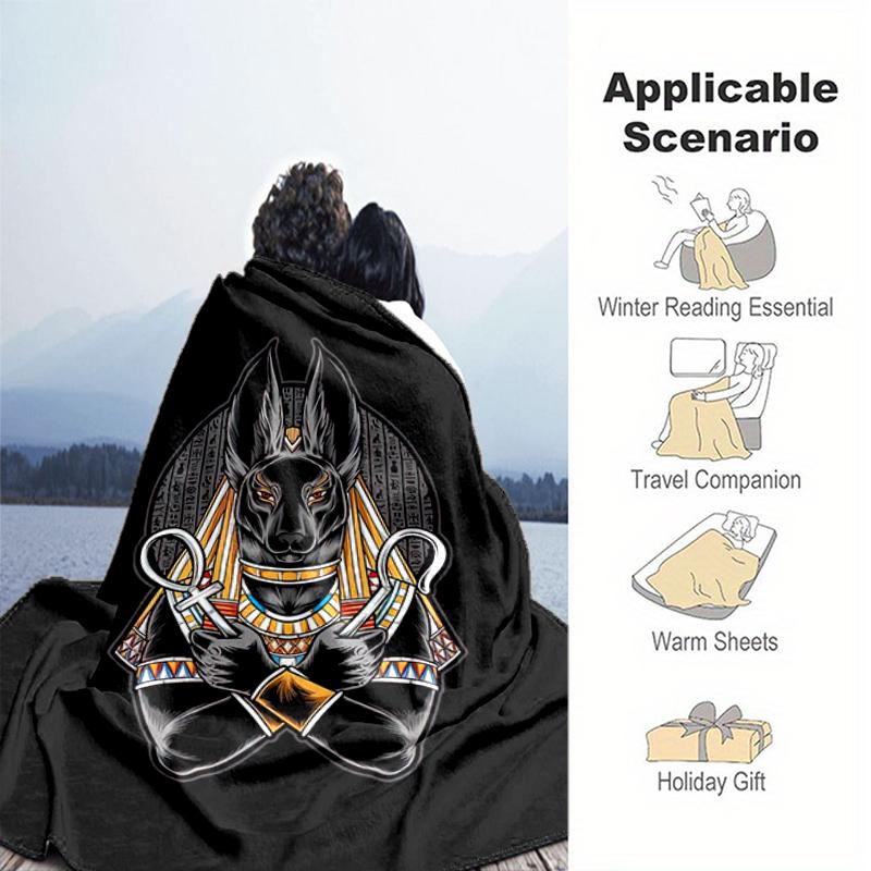 1PC Egyptian theme printed blanket, all season lightweight home office outdoor nap multifunctional blanket A4