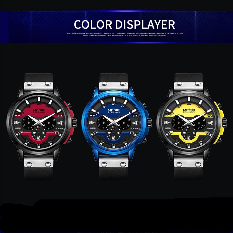 MEGIR Fashion Military Sport Watches for Men Waterproof Quartz Wristwatch Chronograph Luminous Calendar Clock 24-hour 2080