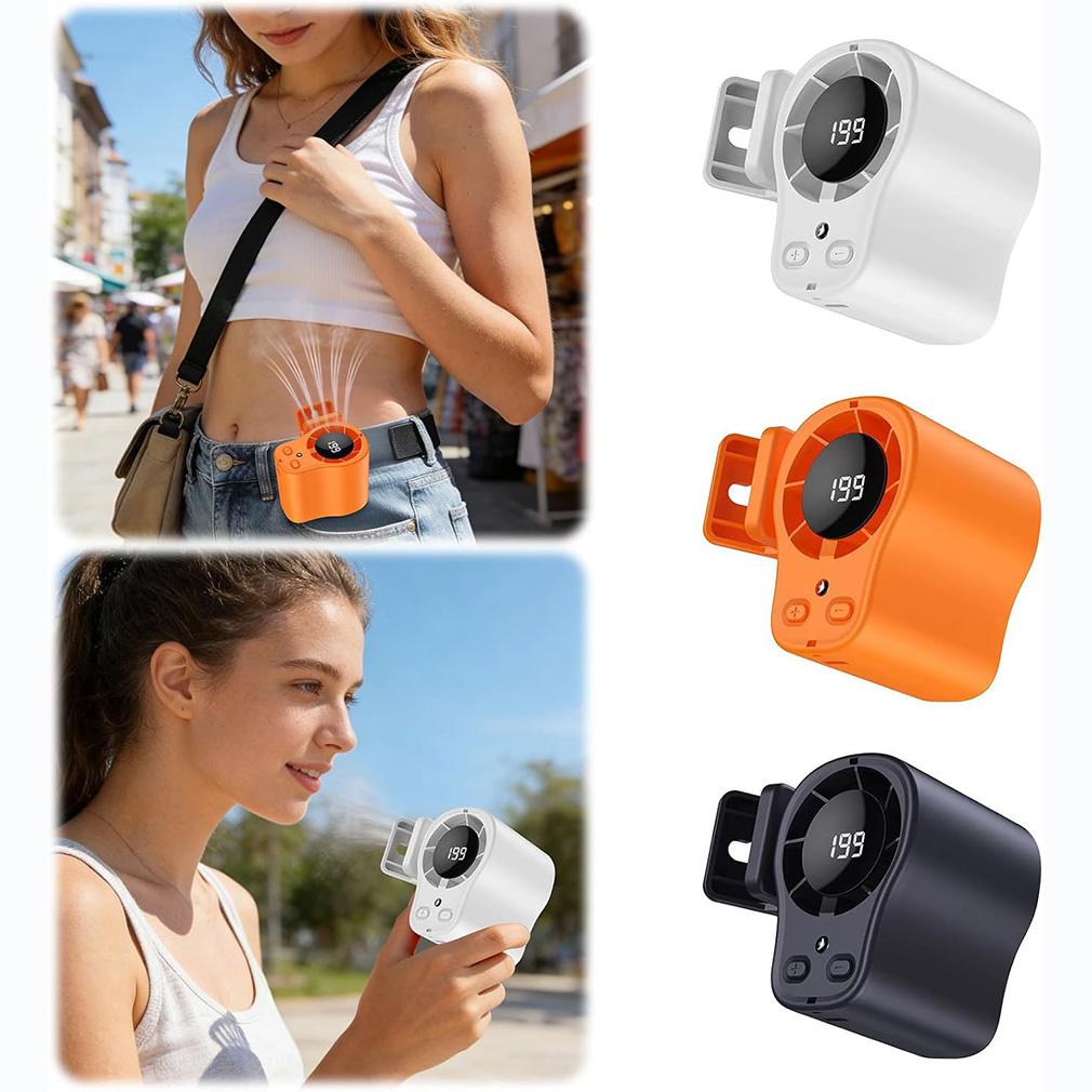 Waist Mounted Cooling Car Fan with LED Display USB Rechargeable Umbrella Clip Neck Hanging Portable Mini Fan Outdoor Work Fan
