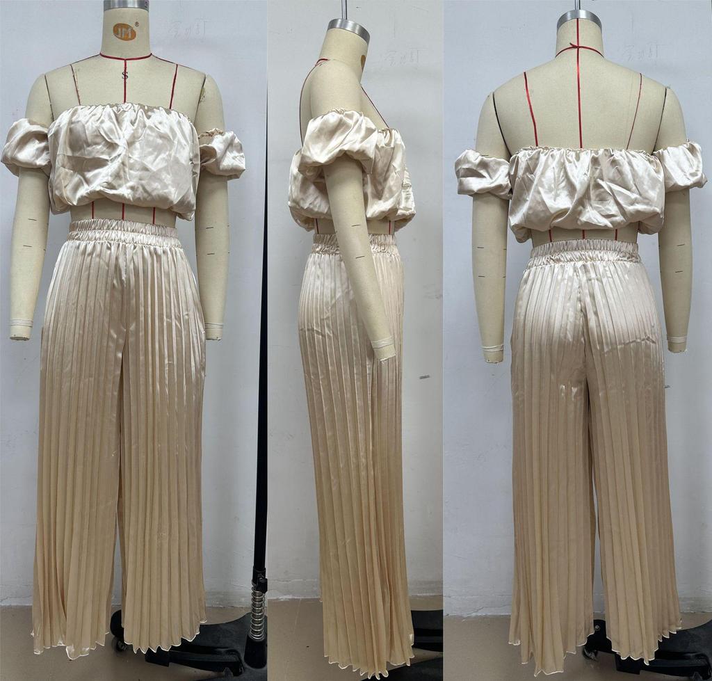 Elegant 25th Anniversary Strapless Pleated Long Pants Set In Solid Color