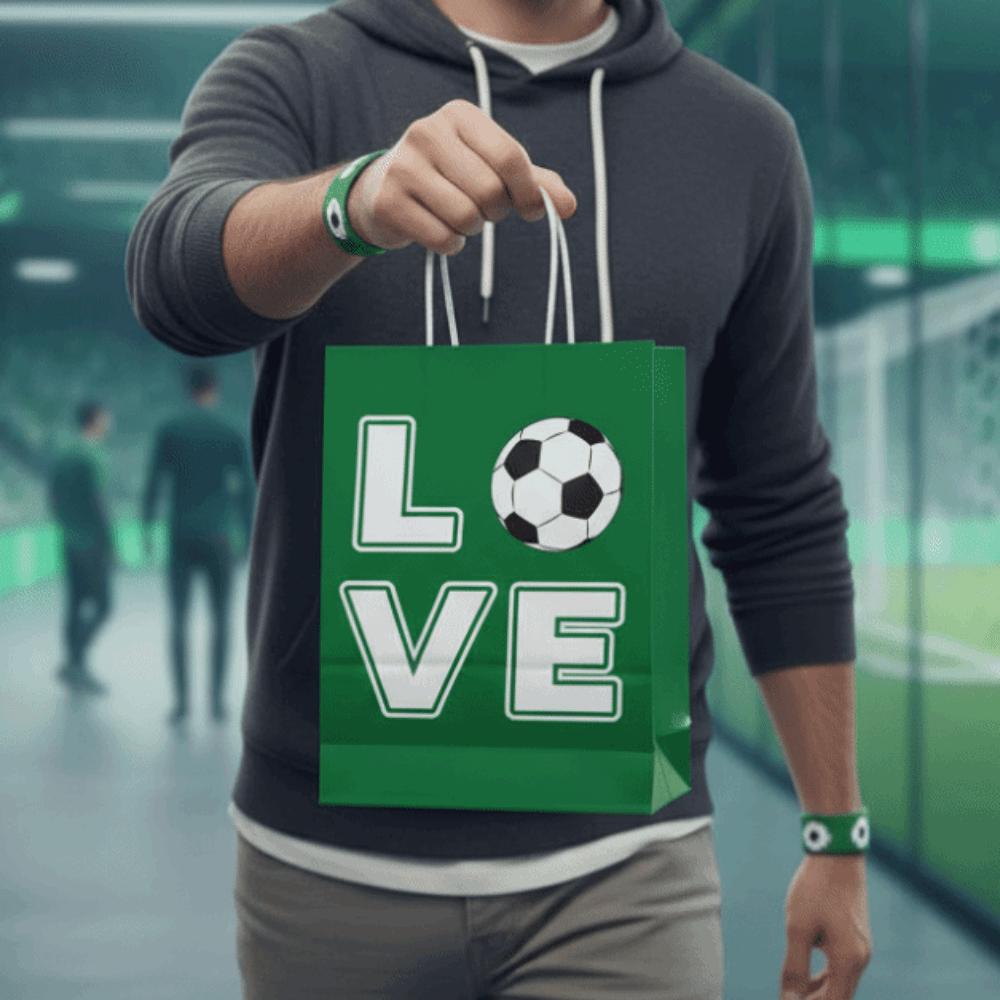 12 PCS Printed Gift Bags for Soccer Events Portable Paper Packs with Handles Gift