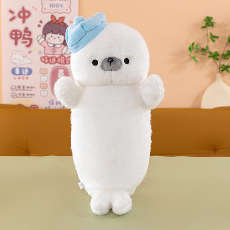 Cute Animal Plush Seal Cushion With Hat And Fish Design For Kids Sleep And Play