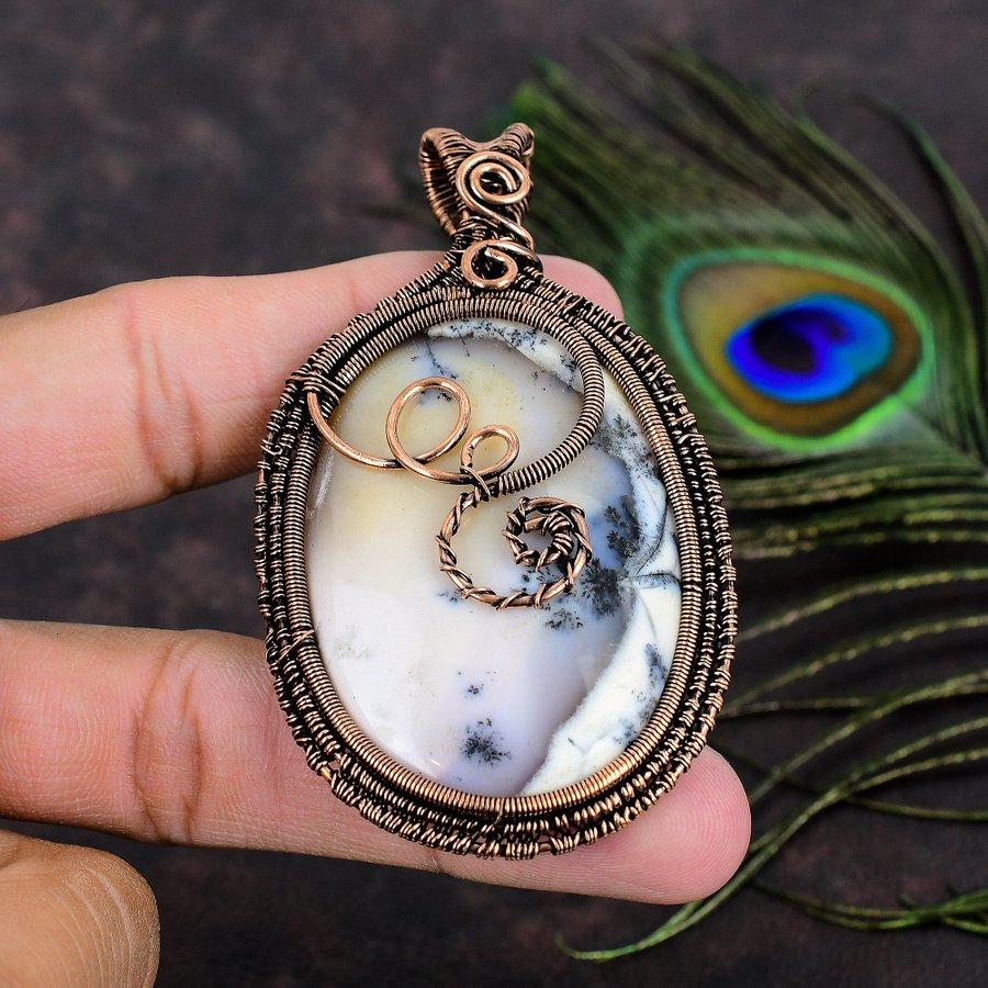 Подвеска из медной проволоки с натуральным дендритовым опалом ручной работы 3,23 l6C31