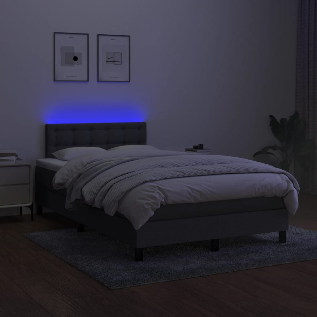 Box Spring Bed with Mattress & LED Dark Grey 120 x 190 cm Fabric