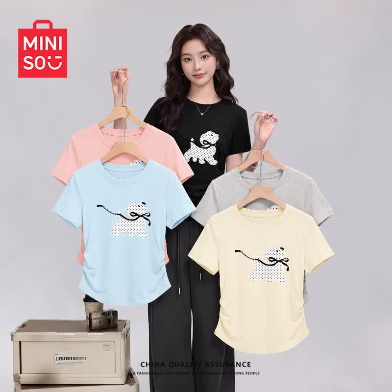 MINISO Женский облегающий трикотажный топ с коротким рукавом
