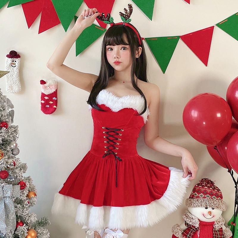 Christmas Costume Adult Female Red Cape Christmas Dress Santa Sexy Dress Cape