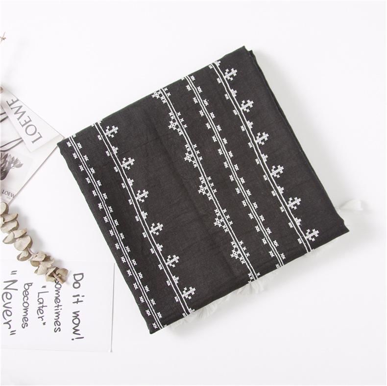 "Пасторальный весенне-летний шарф из хлопка и льна": Солнцезащитная шаль для путешествий для женщин с цветочным принтом