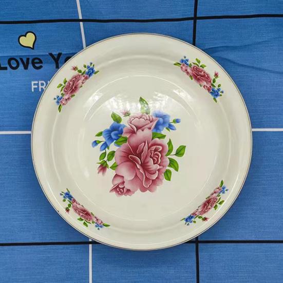 Обеденная тарелка, фарфоровая тарелка большой емкости с цветочным узором, изящная закуска, сервировка еды, эмалированное блюдо