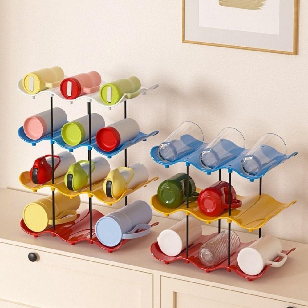 Anti-Fall Cup Storage Rack Large Capacity Water Cup Holder Wavy Multi-layer Finishing Rack Pantry
