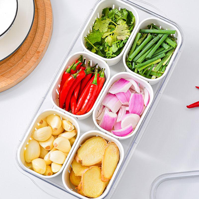 Multifunction Fridge Organizer Storage Box with Draining Baskets, Fridge Storage Boxes Containers Transparent PET with Lids